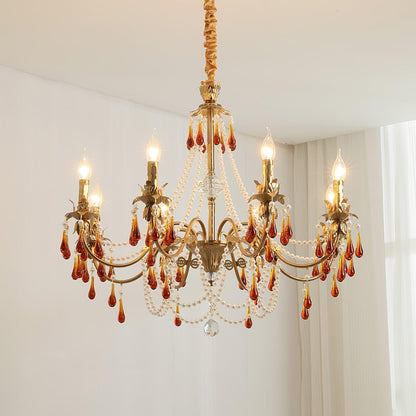 Aureate Amber Crystal Chandelier with Dimmable LED Lights & Elegance
