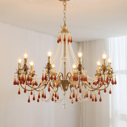 Aureate Amber Crystal Chandelier with Dimmable LED Lights & Elegance