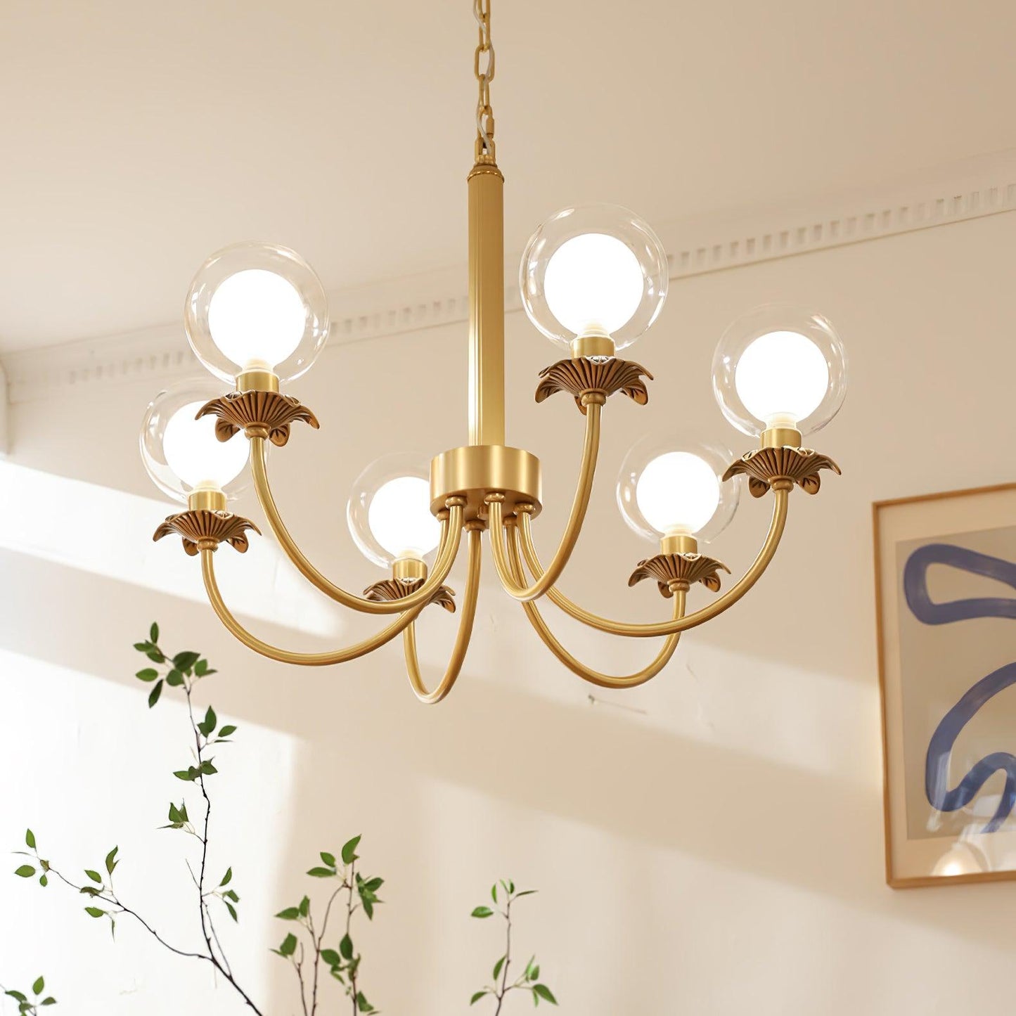 Aureate Radiance Glass Chandelier - Elegant Design, Adjustable Height