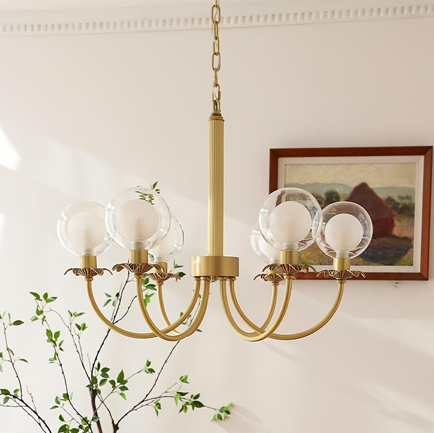 Aureate Radiance Glass Chandelier - Elegant Design, Adjustable Height