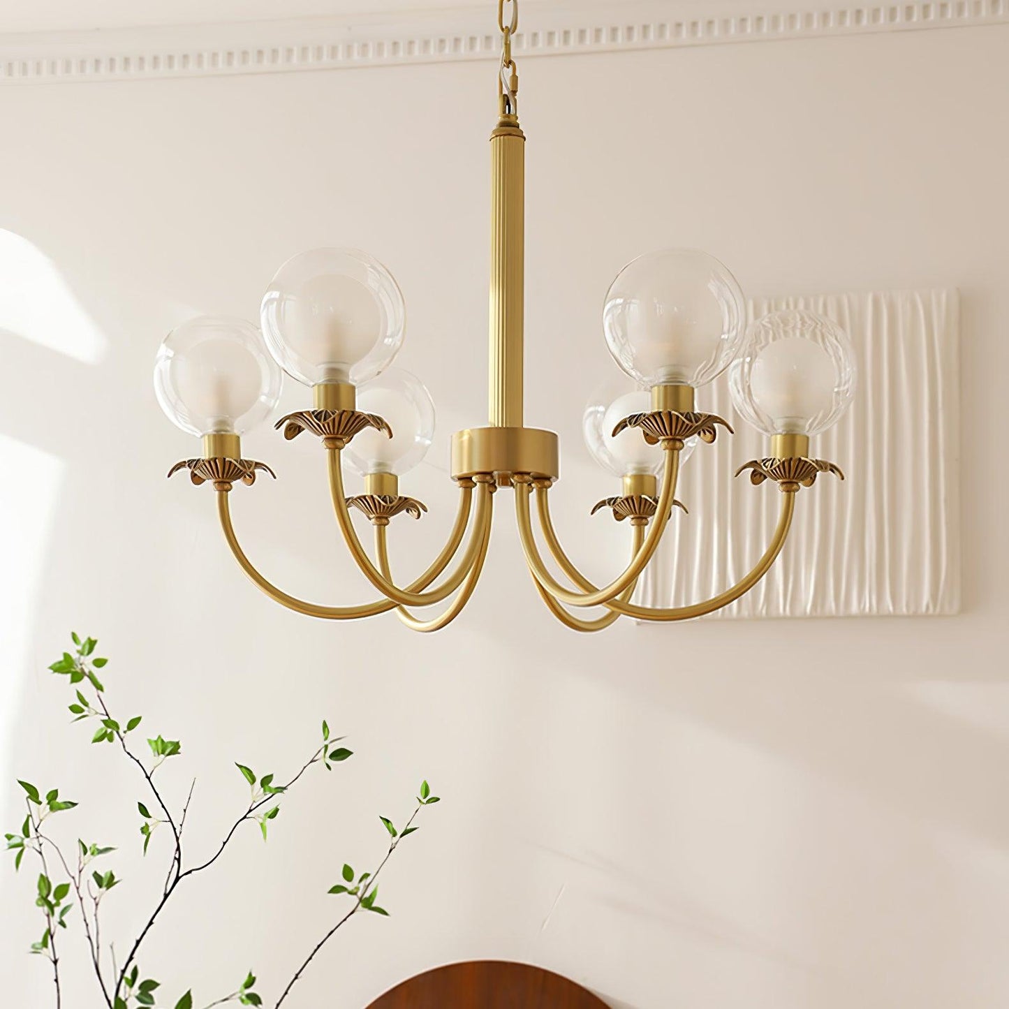 Aureate Radiance Glass Chandelier - Elegant Design, Adjustable Height