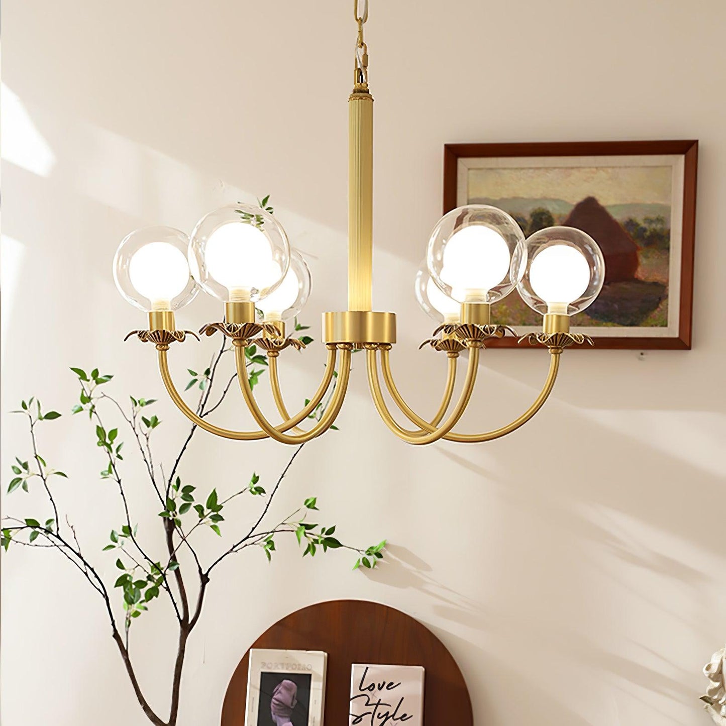 Aureate Radiance Glass Chandelier - Elegant Design, Adjustable Height