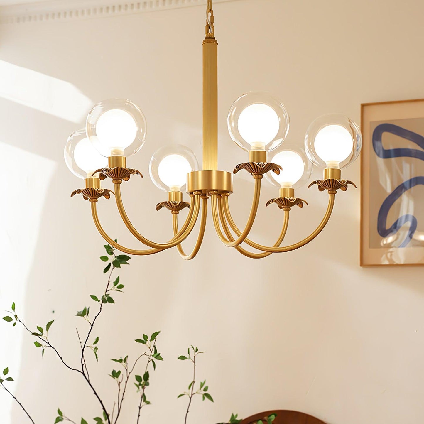 Aureate Radiance Glass Chandelier - Elegant Design, Adjustable Height
