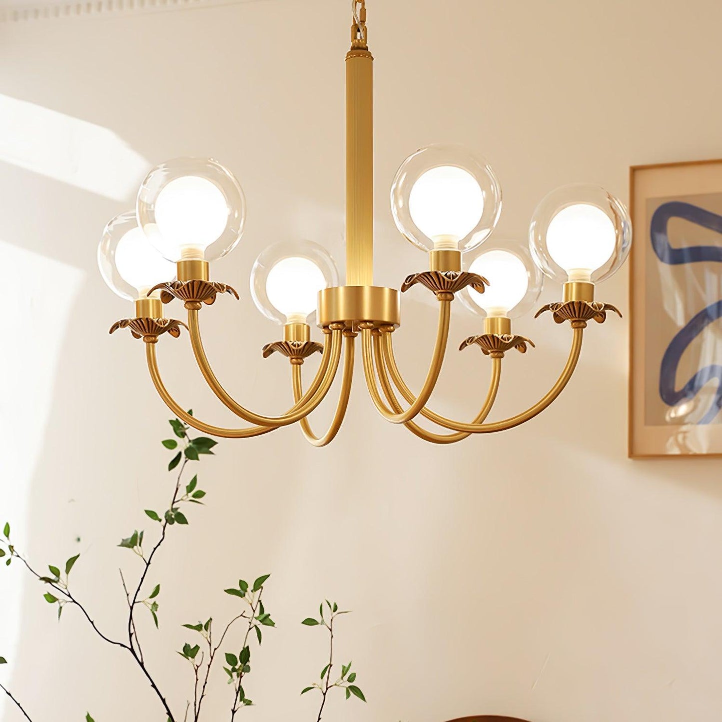 Aureate Radiance Glass Chandelier - Elegant Design, Adjustable Height