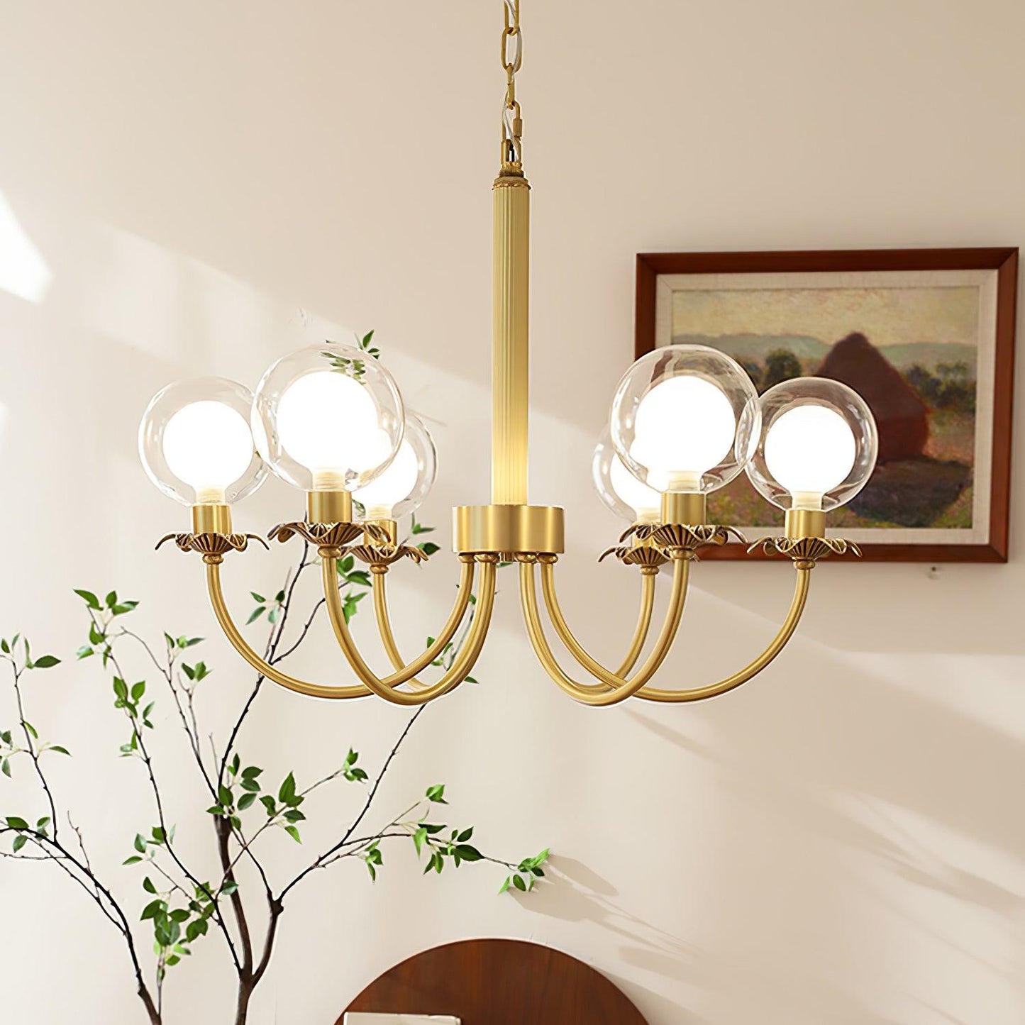 Aureate Radiance Glass Chandelier - Elegant Design, Adjustable Height