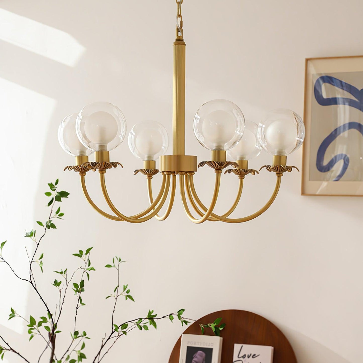 Aureate Radiance Glass Chandelier - Elegant Design, Adjustable Height
