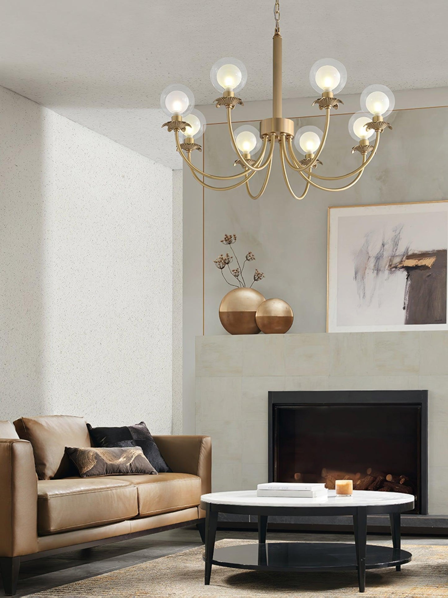 Aureate Radiance Glass Chandelier - Elegant Design, Adjustable Height
