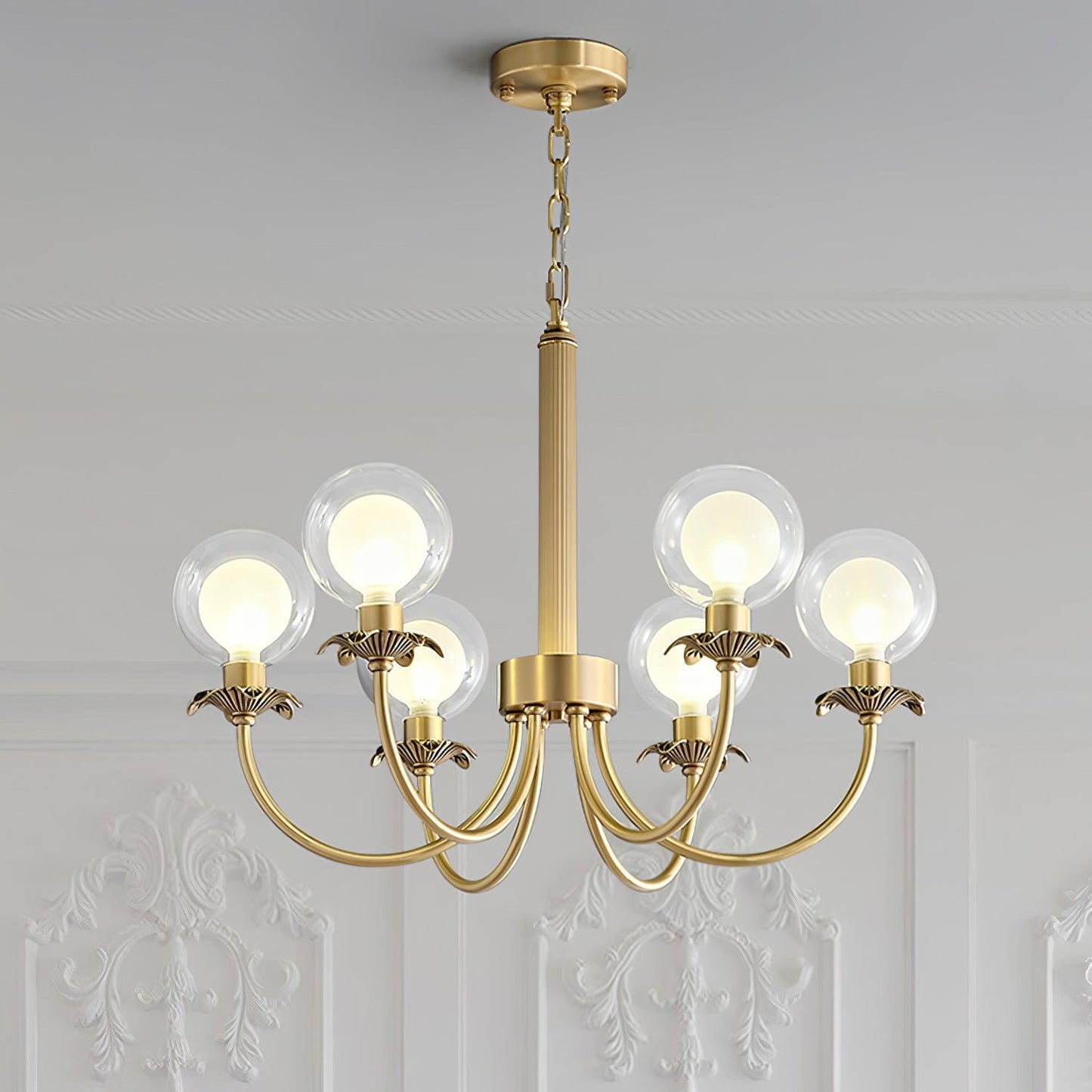 Aureate Radiance Glass Chandelier - Elegant Design, Adjustable Height