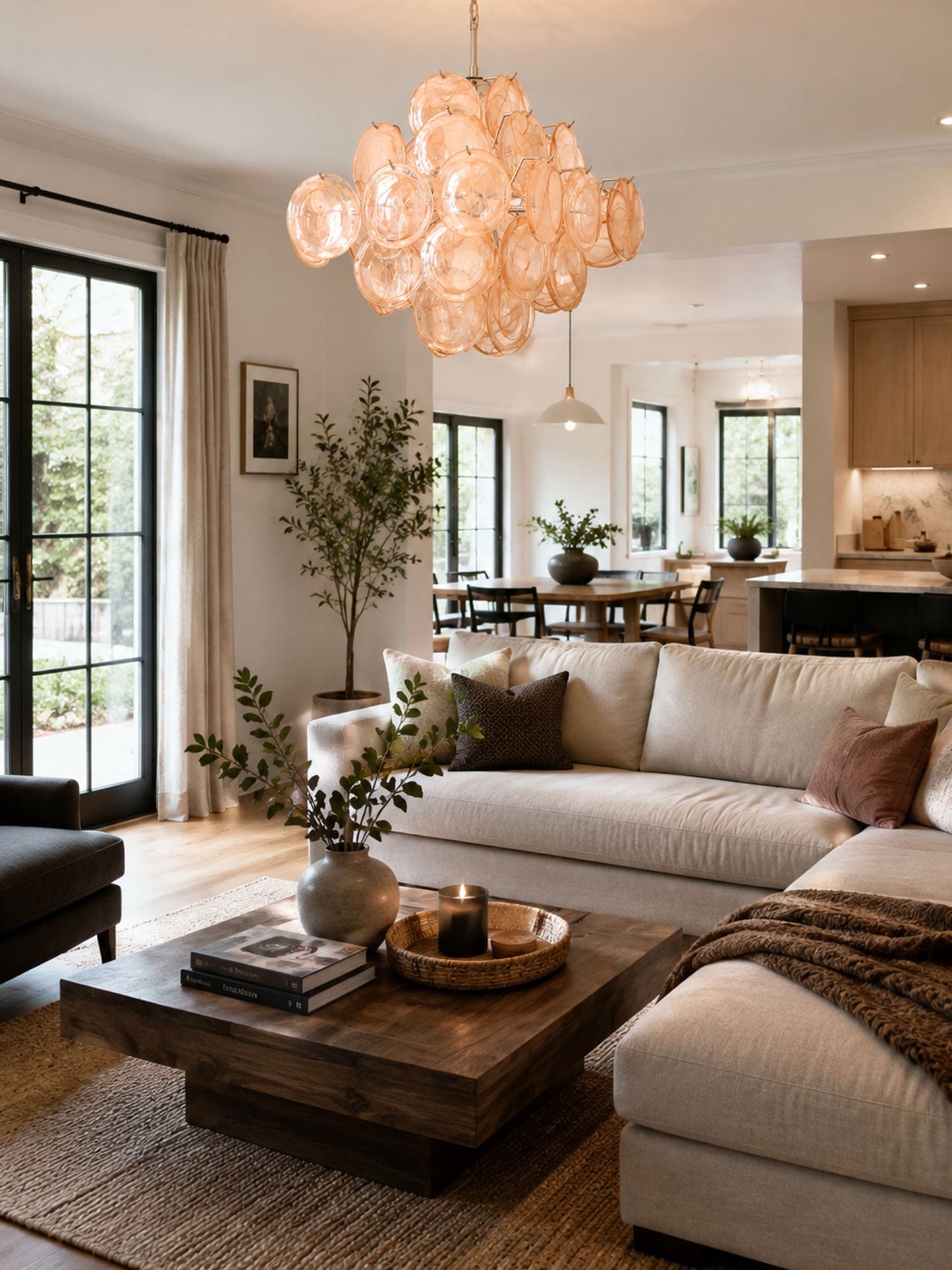 Aurelia Apricot Glass Chandelier - Elegant Design, Adjustable Height