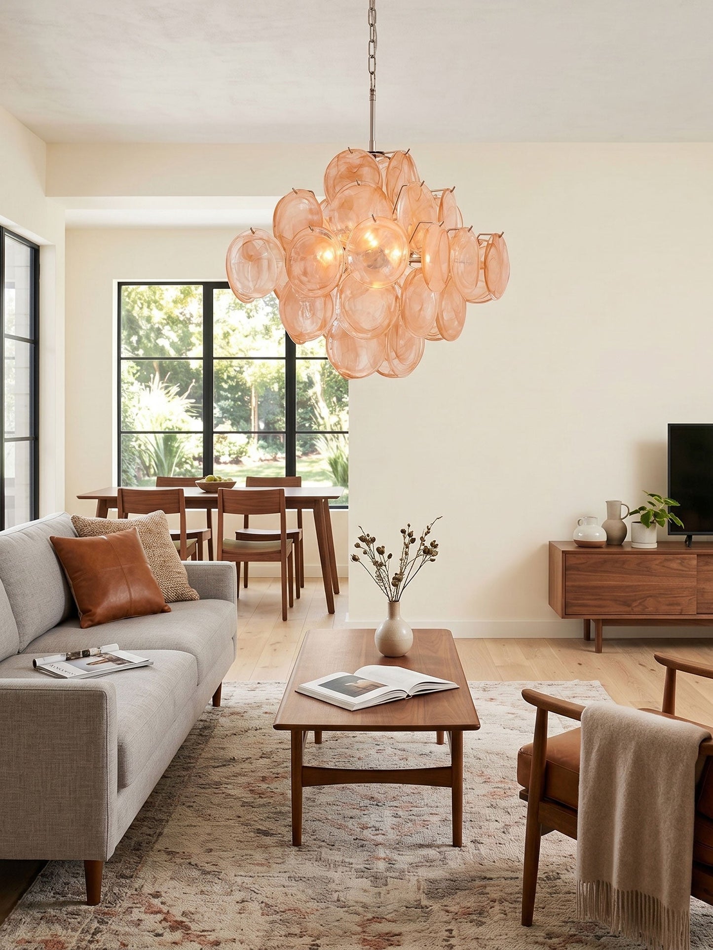 Aurelia Apricot Glass Chandelier - Elegant Design, Adjustable Height