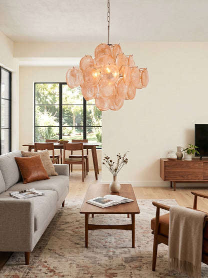 Aurelia Apricot Glass Chandelier - Elegant Design, Adjustable Height