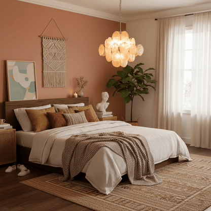 Aurelia Apricot Glass Chandelier - Elegant Design, Adjustable Height