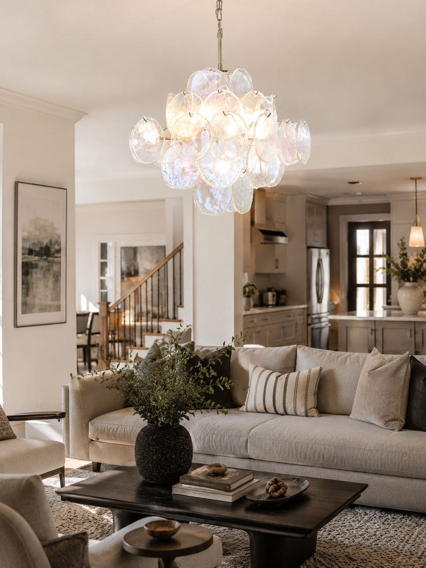 Aurelia Iridescent Glass Chandelier - Elegant Design with Adjustable H