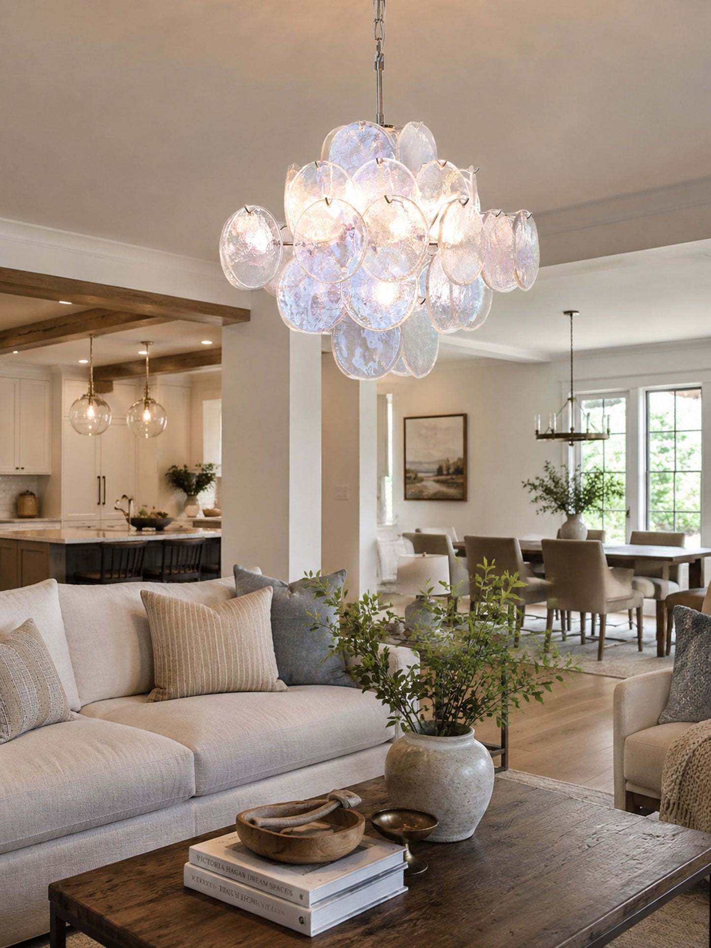 Aurelia Iridescent Glass Chandelier - Elegant Design with Adjustable H