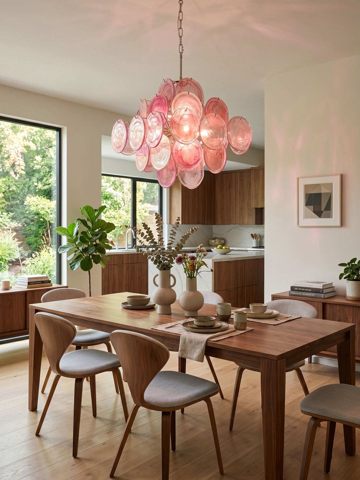 Aurelia Pink Glass Chandelier - Elegant Design with Adjustable Height