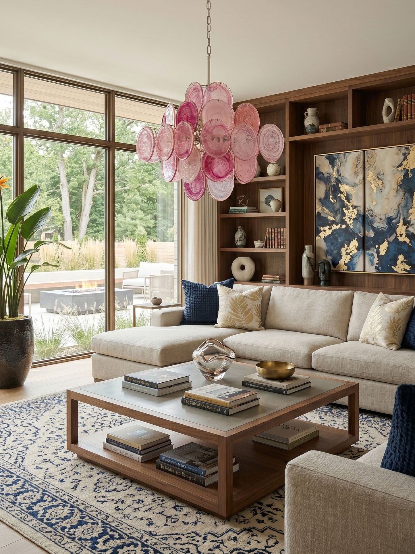 Aurelia Pink Glass Chandelier - Elegant Design with Adjustable Height