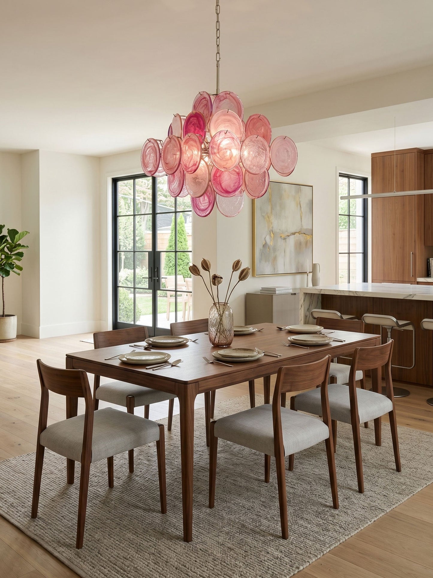 Aurelia Pink Glass Chandelier - Elegant Design with Adjustable Height