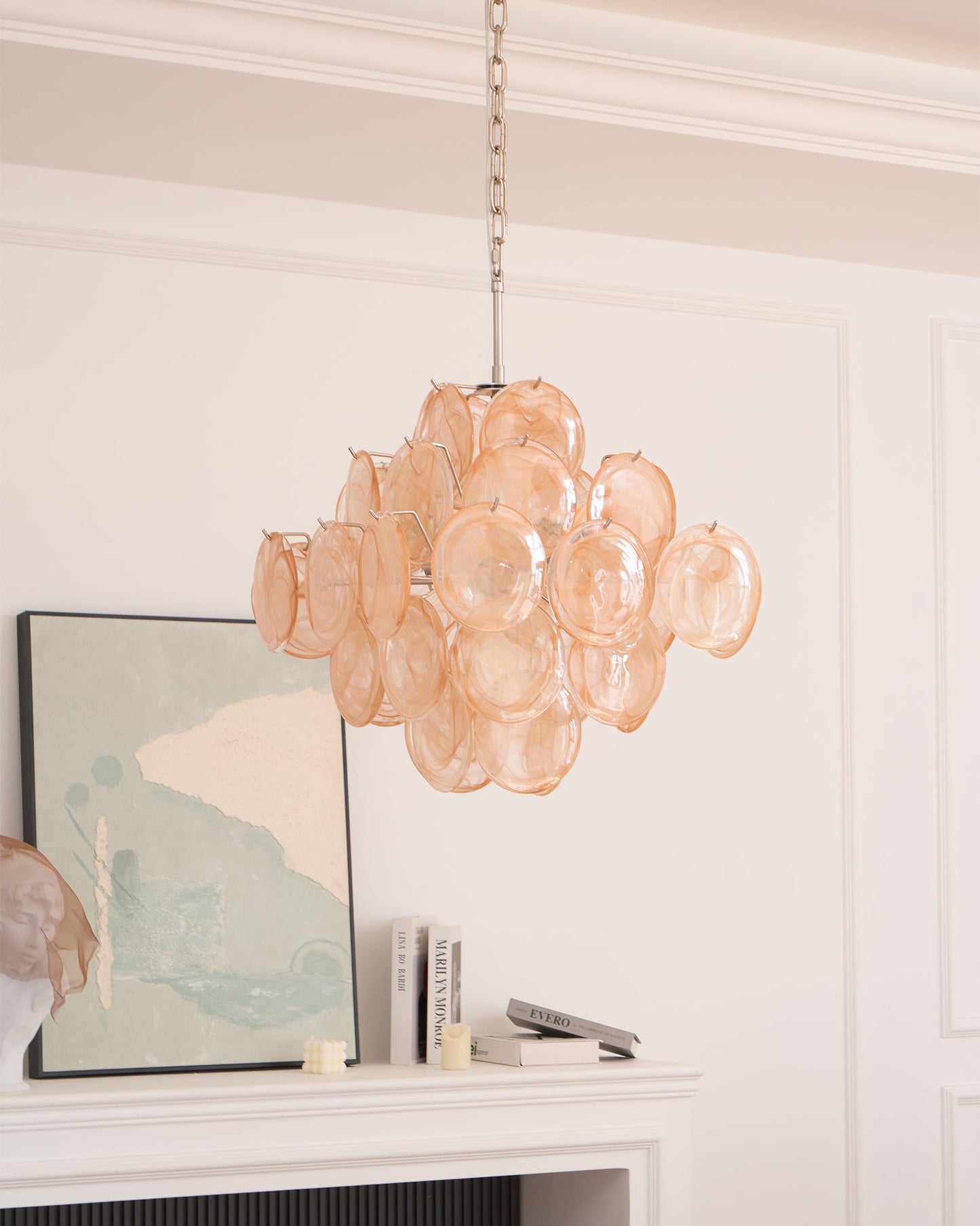 Aurelia Apricot Glass Chandelier - Elegant Design, Adjustable Height