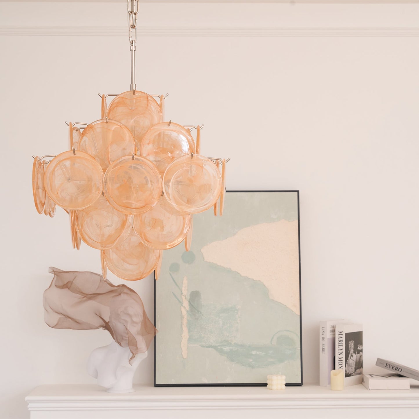 Aurelia Apricot Glass Chandelier - Elegant Design, Adjustable Height
