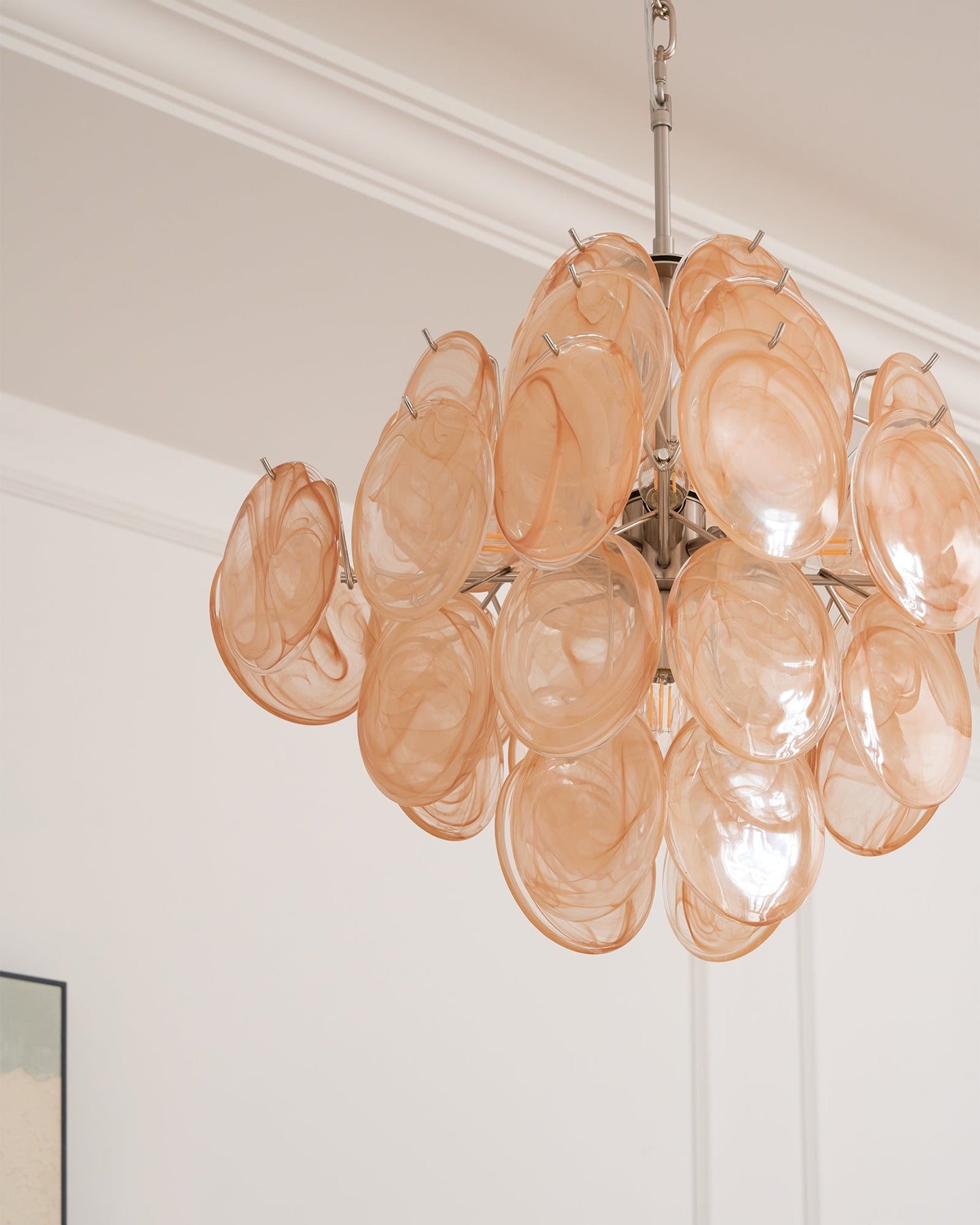 Aurelia Apricot Glass Chandelier - Elegant Design, Adjustable Height