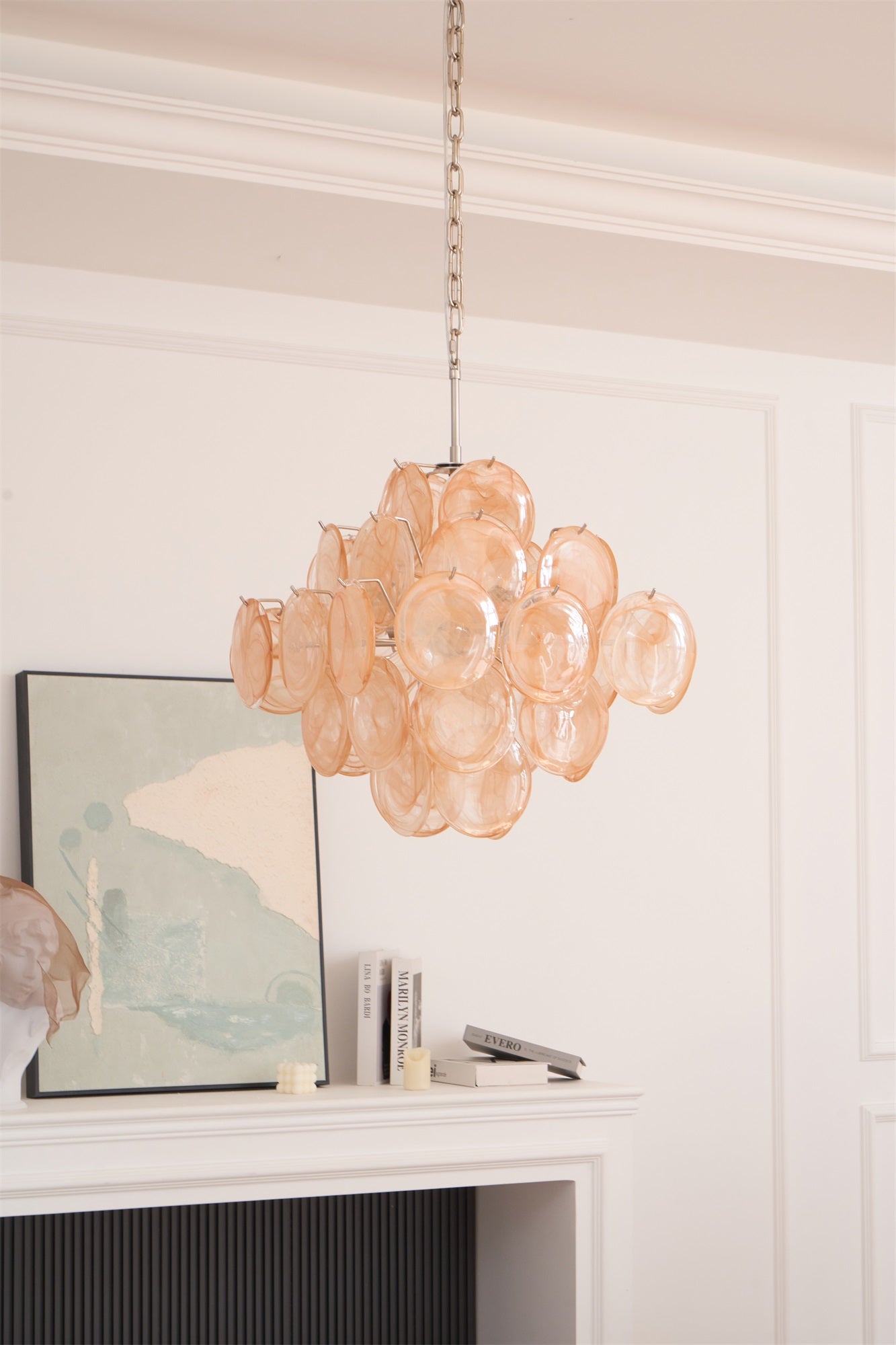 Aurelia Apricot Glass Chandelier - Elegant Design, Adjustable Height