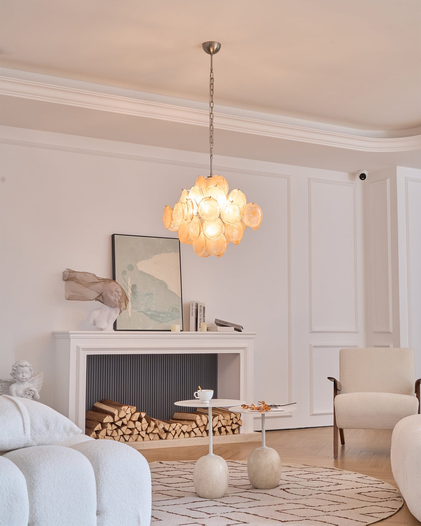 Aurelia Apricot Glass Chandelier - Elegant Design, Adjustable Height