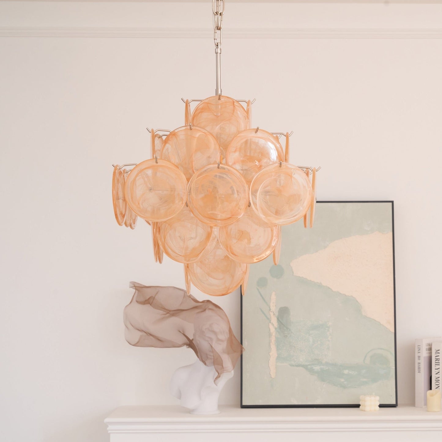 Aurelia Apricot Glass Chandelier - Elegant Design, Adjustable Height