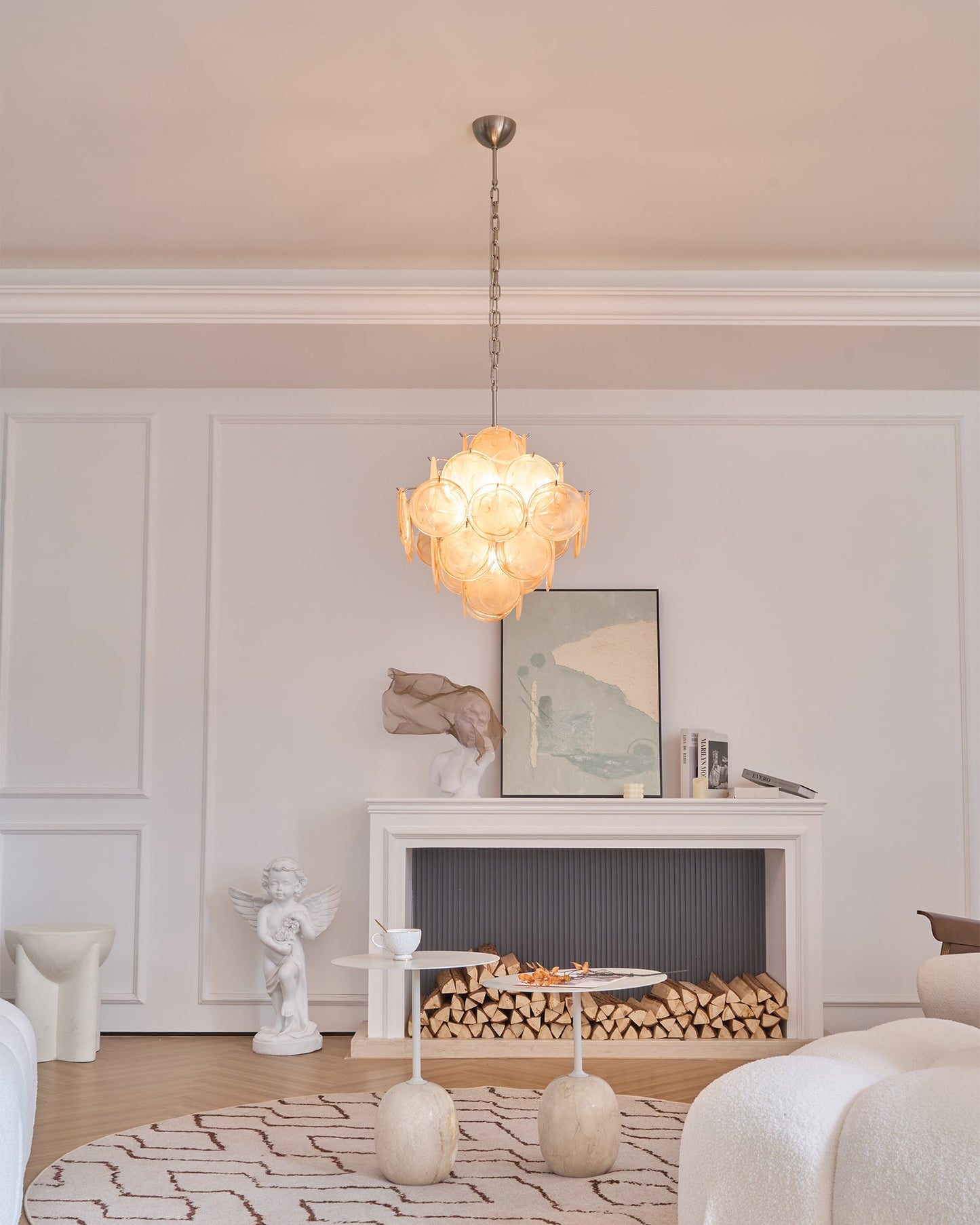 Aurelia Apricot Glass Chandelier - Elegant Design, Adjustable Height