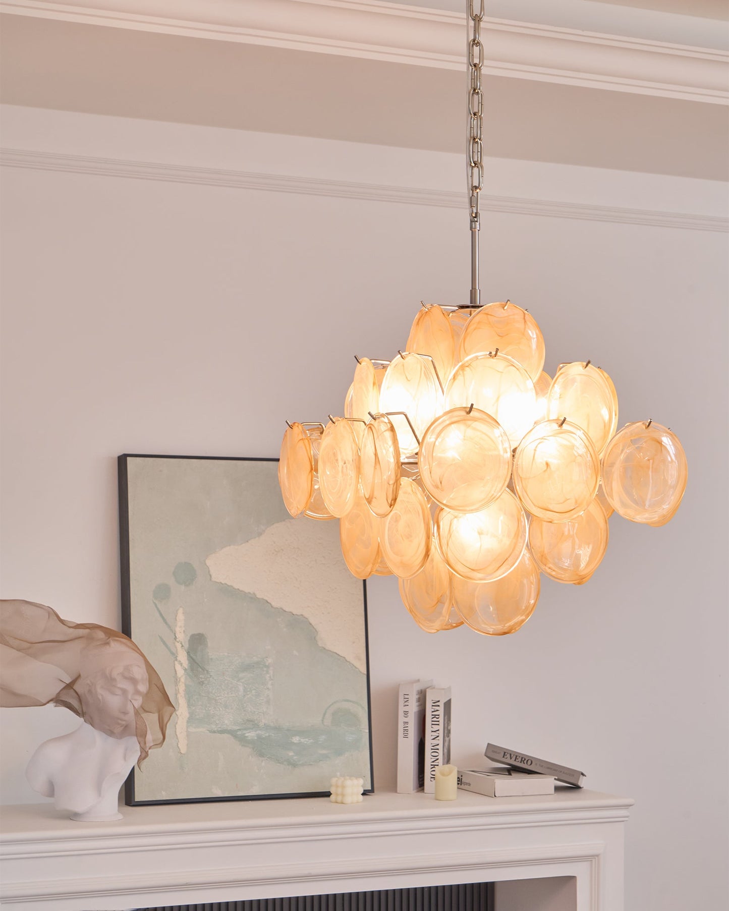 Aurelia Apricot Glass Chandelier - Elegant Design, Adjustable Height