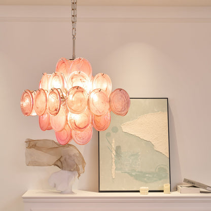 Aurelia Pink Glass Chandelier - Elegant Design with Adjustable Height