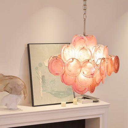 Aurelia Pink Glass Chandelier - Elegant Design with Adjustable Height