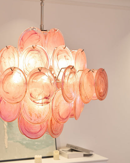 Aurelia Pink Glass Chandelier - Elegant Design with Adjustable Height