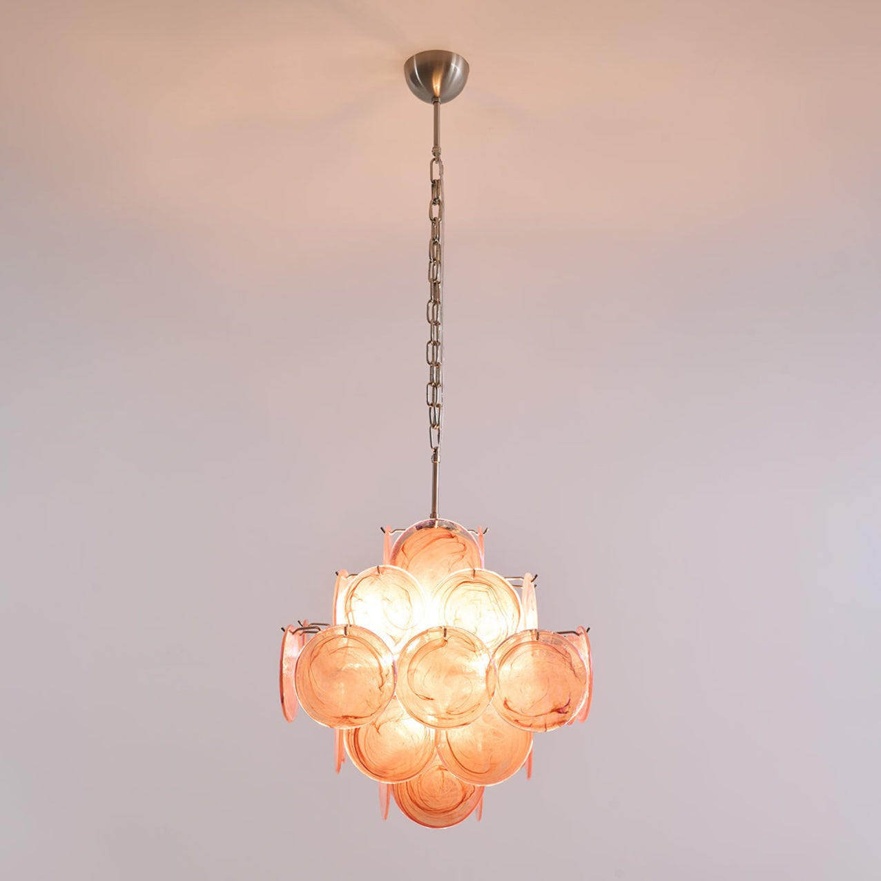Aurelia Pink Glass Chandelier - Elegant Design with Adjustable Height