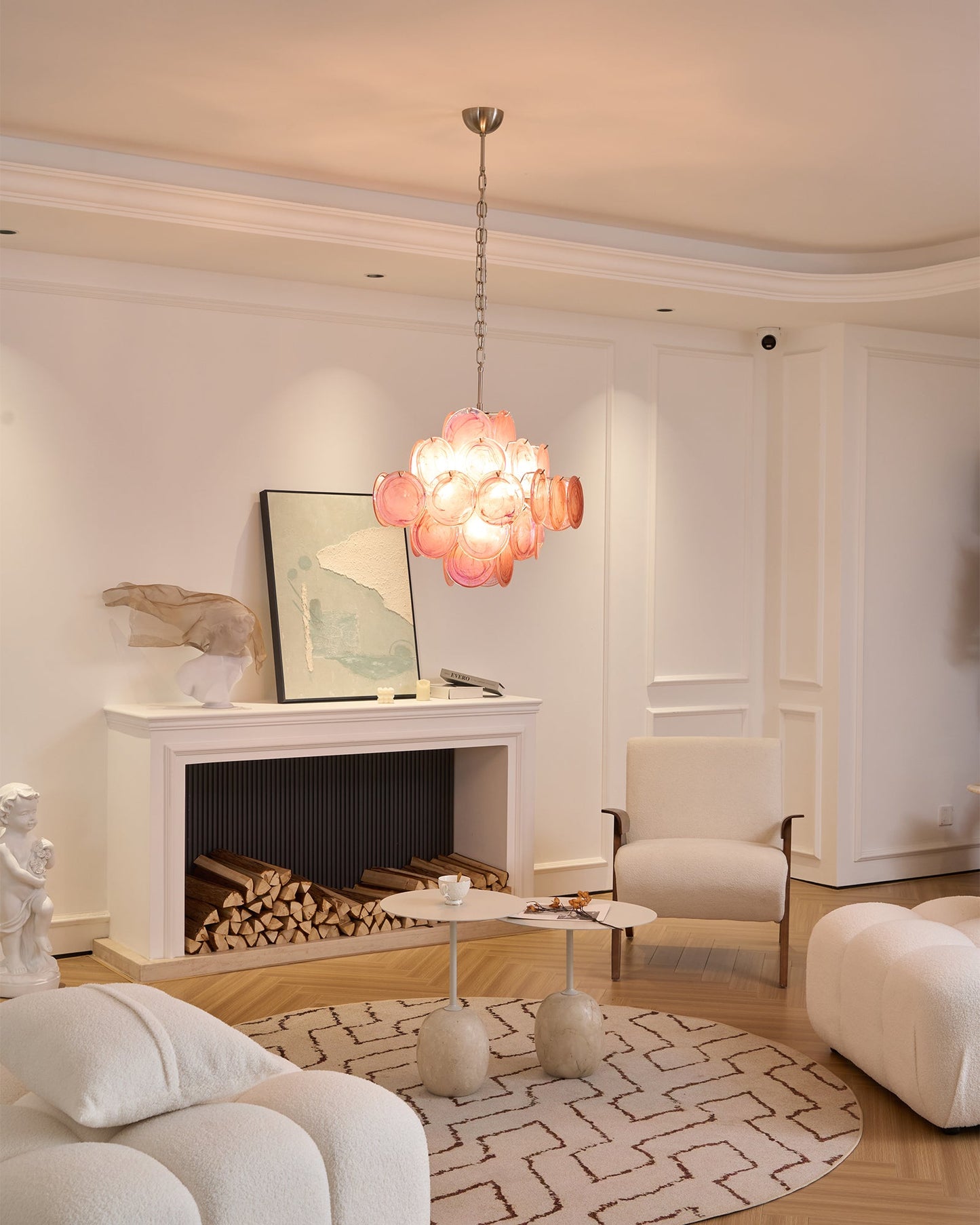 Aurelia Pink Glass Chandelier - Elegant Design with Adjustable Height