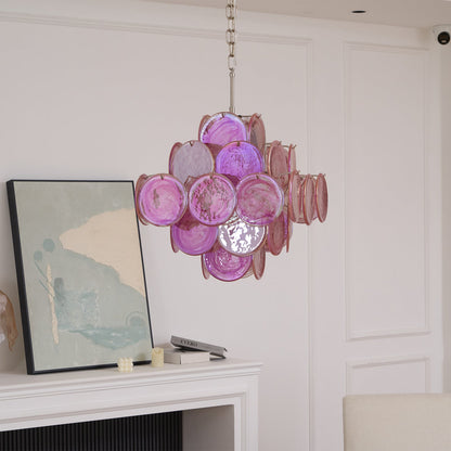 Aurelia Pink Glass Chandelier - Elegant Design with Adjustable Height