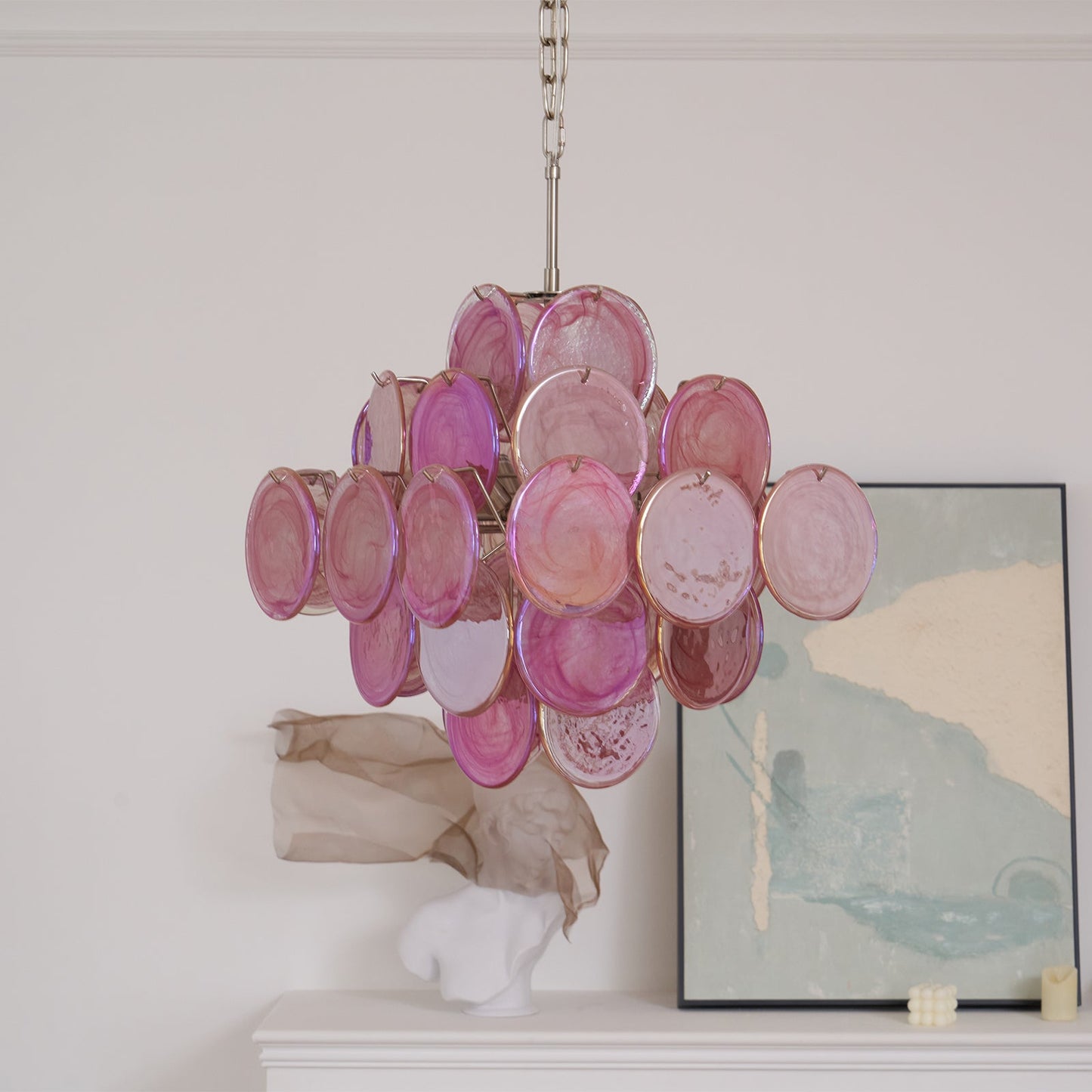 Aurelia Pink Glass Chandelier - Elegant Design with Adjustable Height