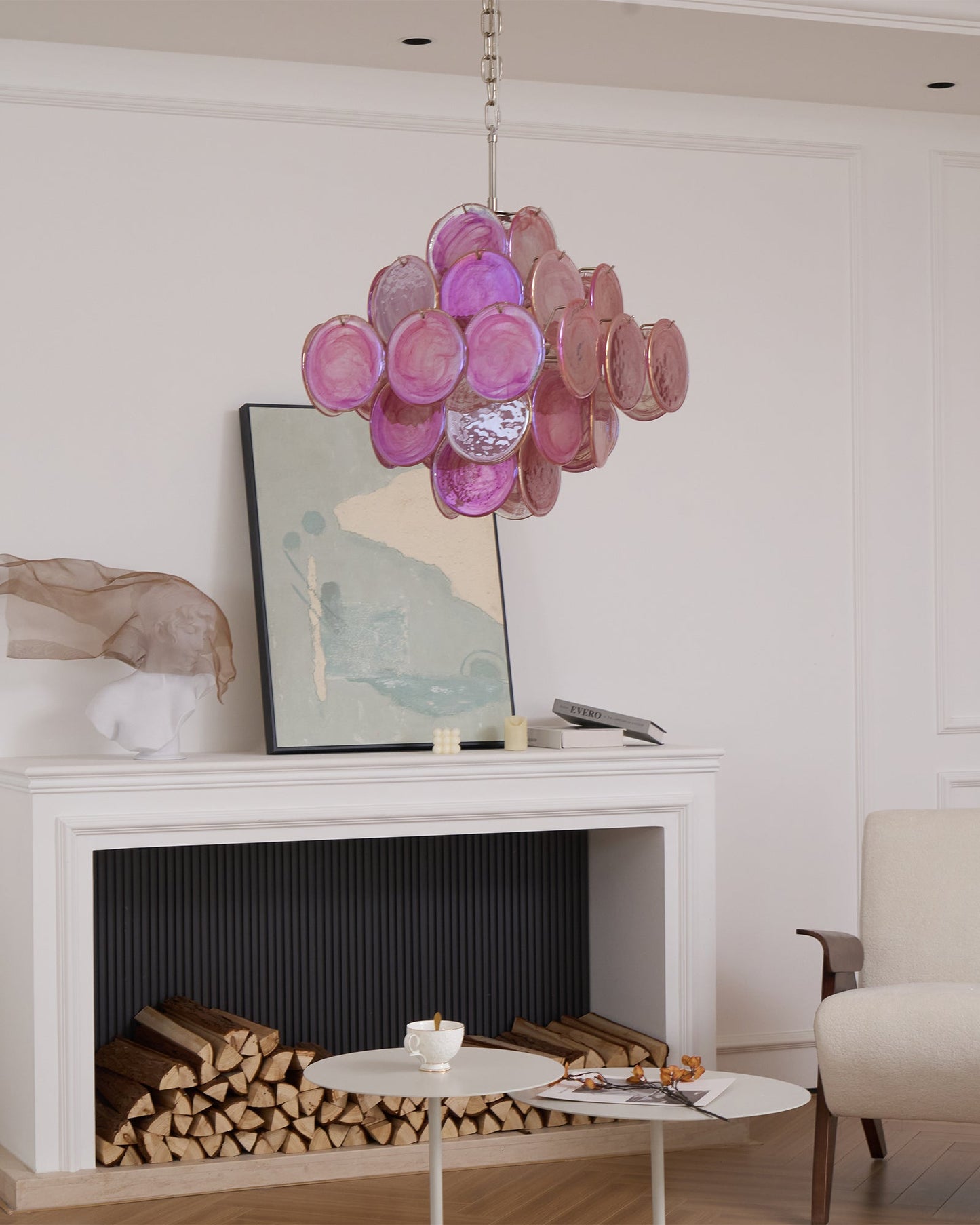Aurelia Pink Glass Chandelier - Elegant Design with Adjustable Height