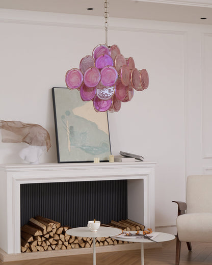 Aurelia Pink Glass Chandelier - Elegant Design with Adjustable Height