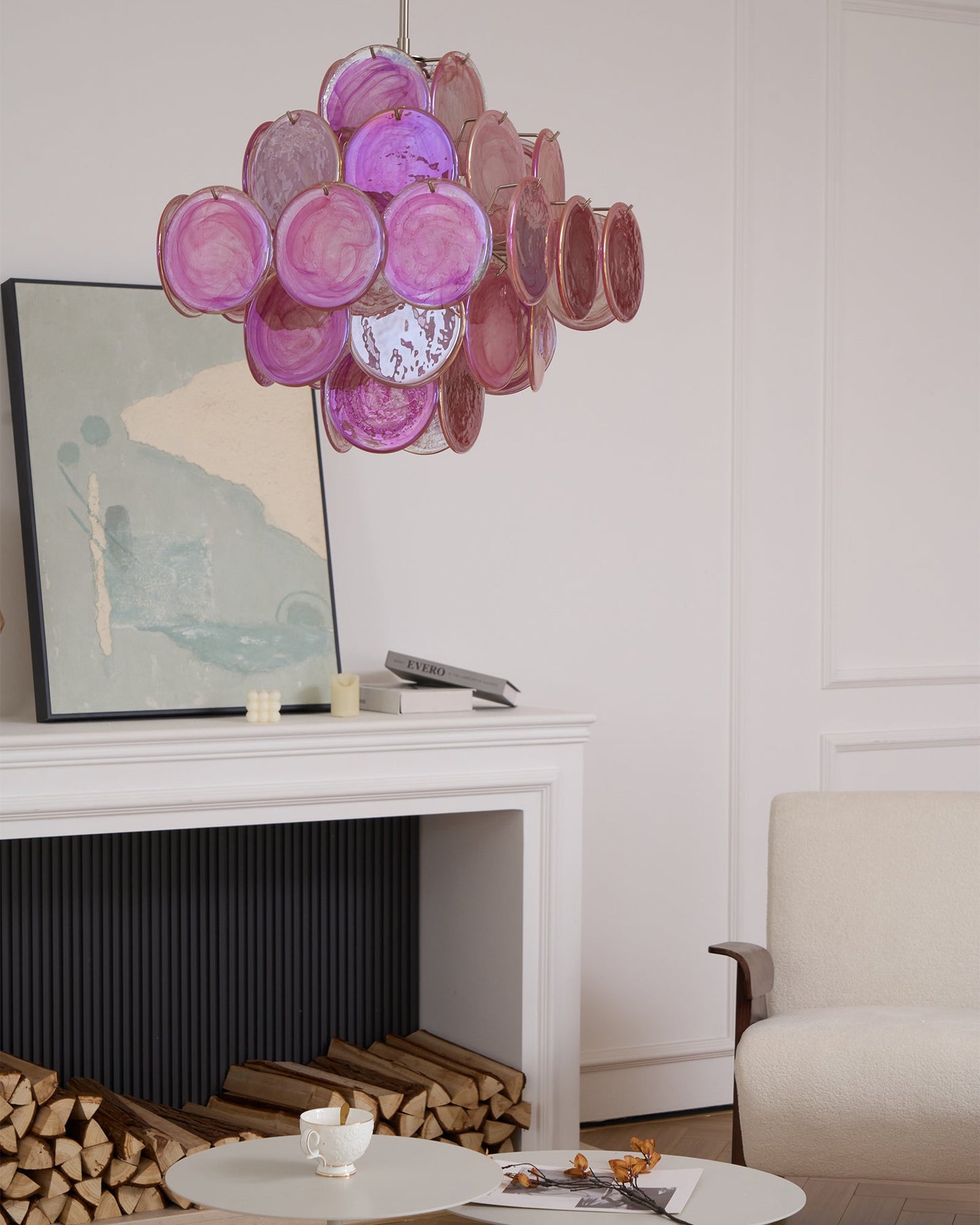 Aurelia Pink Glass Chandelier - Elegant Design with Adjustable Height
