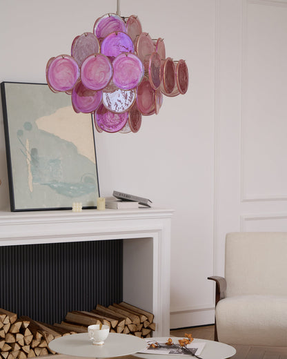 Aurelia Pink Glass Chandelier - Elegant Design with Adjustable Height