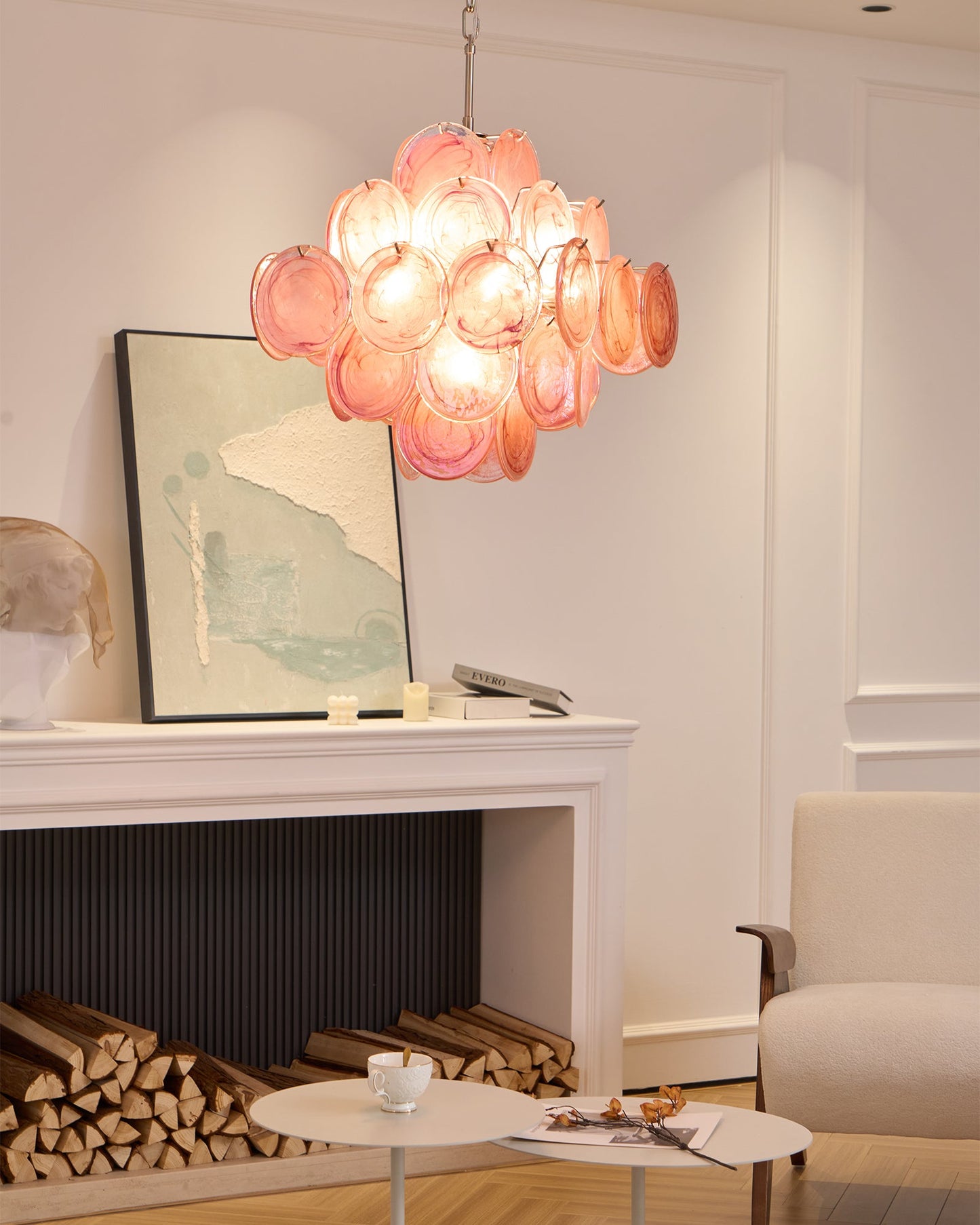 Aurelia Pink Glass Chandelier - Elegant Design with Adjustable Height