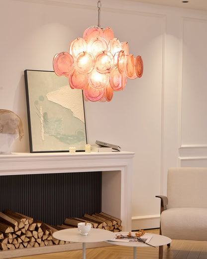 Aurelia Pink Glass Chandelier - Elegant Design with Adjustable Height