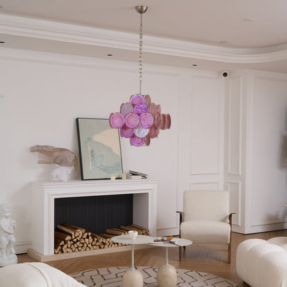 Aurelia Pink Glass Chandelier - Elegant Design with Adjustable Height