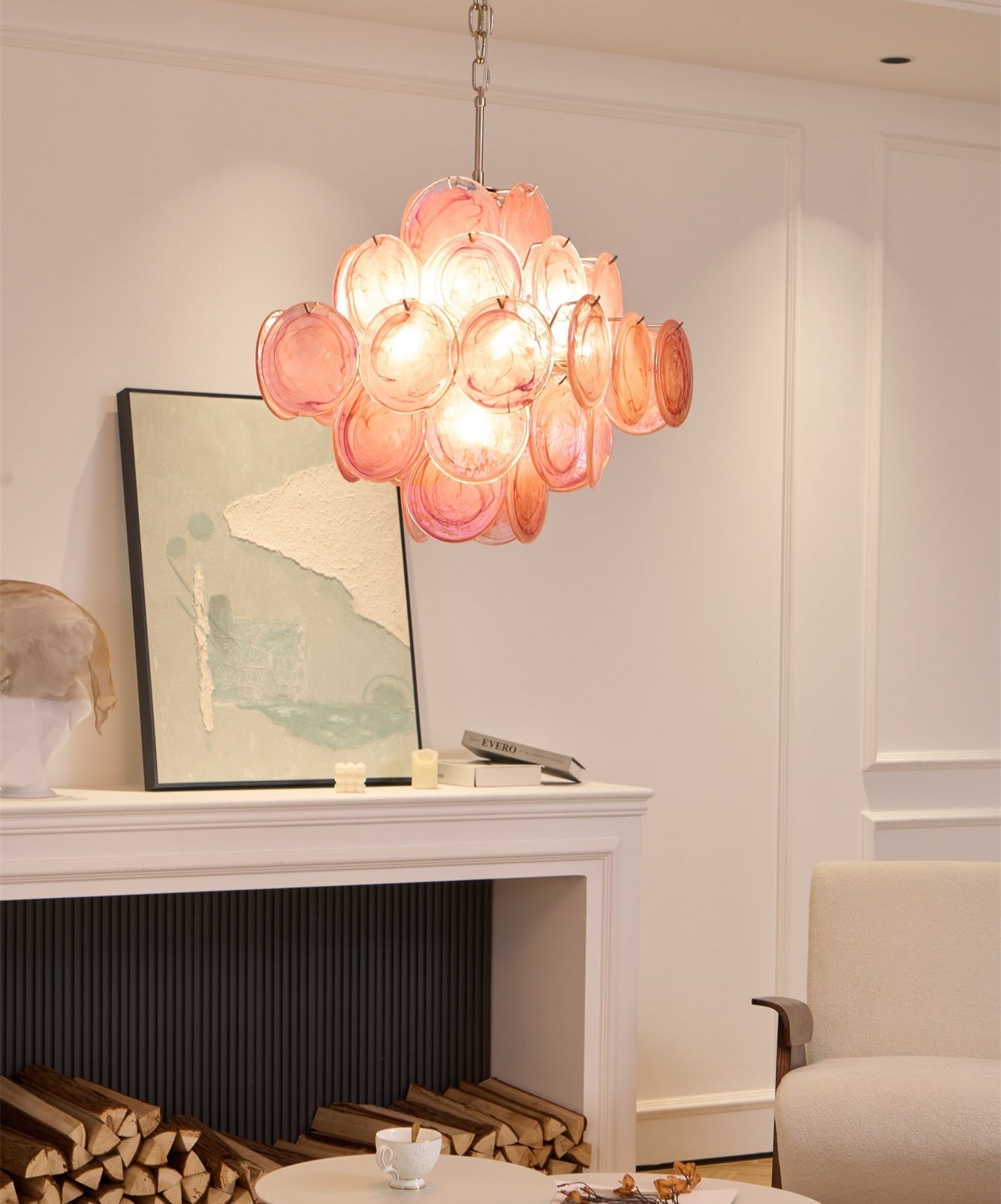 Aurelia Pink Glass Chandelier - Elegant Design with Adjustable Height