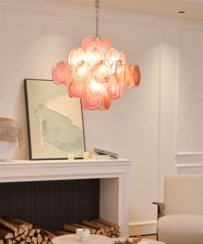 Aurelia Pink Glass Chandelier - Elegant Design with Adjustable Height