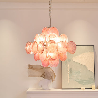 Aurelia Pink Glass Chandelier - Elegant Design with Adjustable Height