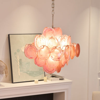 Aurelia Pink Glass Chandelier - Elegant Design with Adjustable Height