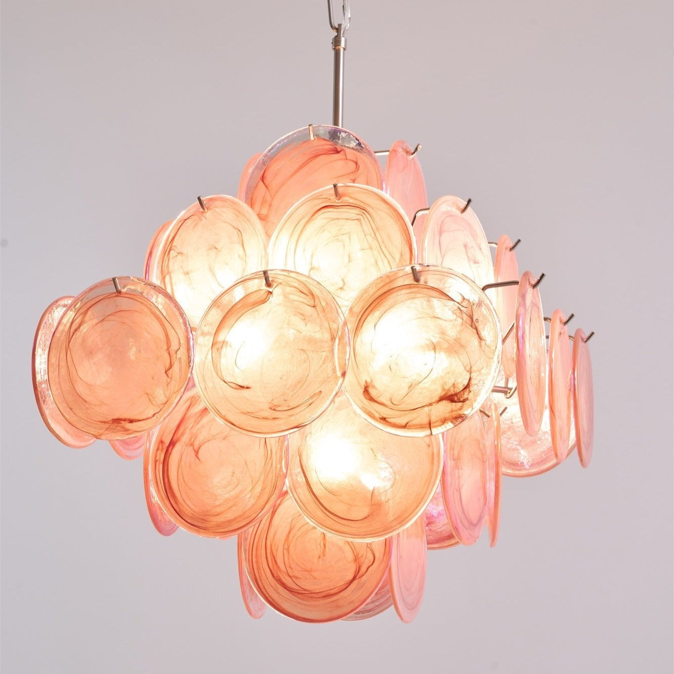 Aurelia Pink Glass Chandelier - Elegant Design with Adjustable Height