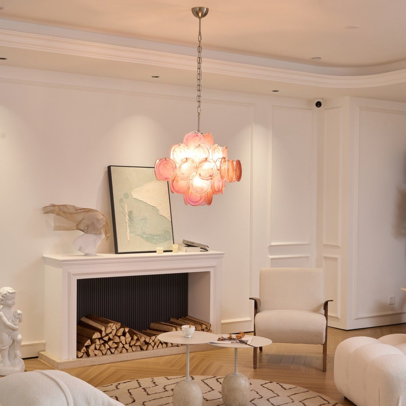 Aurelia Pink Glass Chandelier - Elegant Design with Adjustable Height