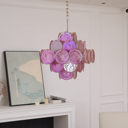 Aurelia Pink Glass Chandelier - Elegant Design with Adjustable Height